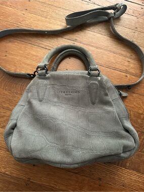 Liebeskind Gray Suede Croc-Embossed Top-Handle Shoulder Bag